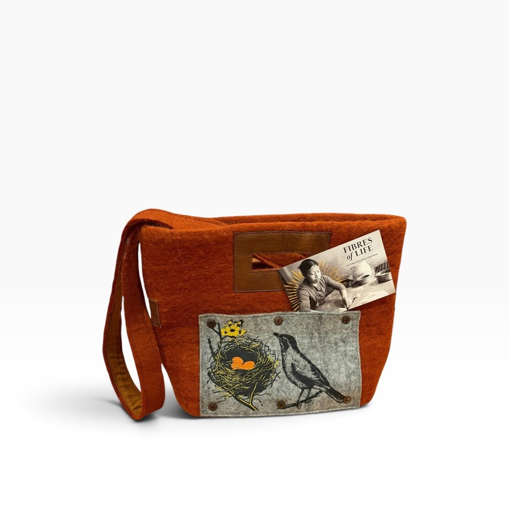 Fibres of Life Handmade Wool Felt Bird Nest Messenger Bag Orange Crossbody